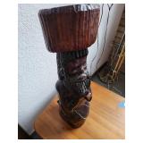 Hand-Carved Tall Wooden Sculpture of Bearded Man with Headdress