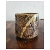 Studio Art Pottery Tea Bowl with Earth Tone Glaze and Artist Mark