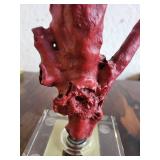 Pair of Red Coral Decorative Sculptures on Glass Bases