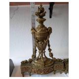 Pair of Ornate Vintage Brass Mantel Urns with Floral Motif
