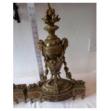 Pair of Ornate Vintage Brass Mantel Urns with Floral Motif