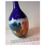 Hand-Blown Art Glass Vase with Multicolor Swirl Design, 10 Inch