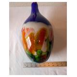 Hand-Blown Art Glass Vase with Multicolor Swirl Design, 10 Inch