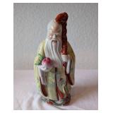 Vintage Chinese Porcelain Shou Xing Figurine with Staff and Peach 10.5 Inch