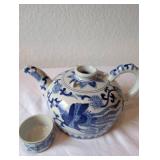 Blue and White Porcelain Teapot with Dragon Motif