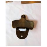 Collection of 3 Desk Decor Pieces Incl. Metal Globe Bookend, Science Award Sculpture, and Cast Iron Bottle Opener