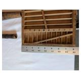 Vintage Wooden Tool and Decor Collection with Level, Sorting Tray, and Carved Box