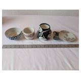 Collection of 4 Assorted Vintage and Art Pottery Bowls, Cups, and Dishes