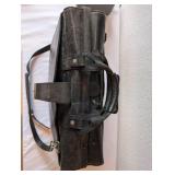 Black Leather Briefcase with Shoulder Strap and Dual Compartments