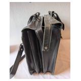 Black Leather Briefcase with Shoulder Strap and Dual Compartments