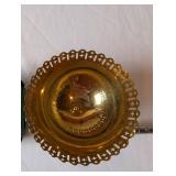 Vintage Menâs Shaving Set with Green Glass Bottle, Brass Dish, Razor, and Brush