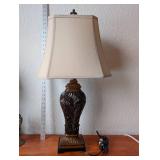 Table Lamp with Ornate Resin Base and Fabric Shade