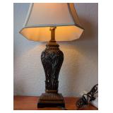 Table Lamp with Ornate Resin Base and Fabric Shade