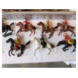 Collection of Vintage Plastic Cowboy and Native American Toy Figures on Horses