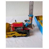 Vintage Carnival Shooting Gallery Tin Toy with Tin Tractor Loader