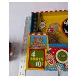 Vintage Carnival Shooting Gallery Tin Toy with Tin Tractor Loader