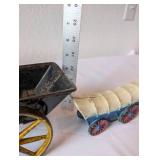 Vintage Cast Iron Miniature Donkey Cart, Covered Wagon, and Oxen Set