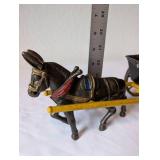 Vintage Cast Iron Miniature Donkey Cart, Covered Wagon, and Oxen Set