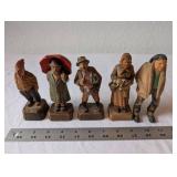 Set of 5 Vintage Hand-Carved Wooden Folk Figurines