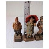 Set of 5 Vintage Hand-Carved Wooden Folk Figurines