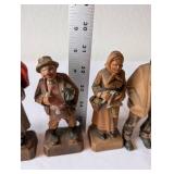 Set of 5 Vintage Hand-Carved Wooden Folk Figurines