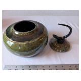 Artisan Signed Lidded Ceramic Jar with Decorative Finial
