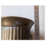 Tall Vintage Brass Ribbed Vase with Handles 17 Inch