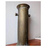 Tall Vintage Brass Ribbed Vase with Handles 17 Inch