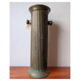Tall Vintage Brass Ribbed Vase with Handles 17 Inch