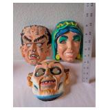 Set of 3 Vintage Plastic Halloween Masks - Monster, Witch, and Old Man