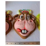 Set of 4 Vintage Costume Masks Cow Clown Jester Assortment