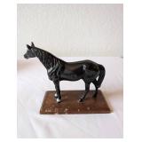 Vintage Metal Horse Figurine on Wood Base