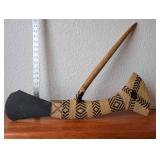 Tribal Ceremonial Axe with Handwoven Rattan and Stone Blade