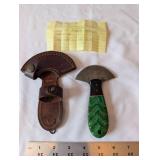 Ulu Chopper Knife with Green Handle and Leather Sheath