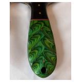 Ulu Chopper Knife with Green Handle and Leather Sheath