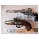 Set of 3 Vintage Toy Cap Guns and Cast Iron Miniature Flat Iron