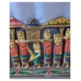 Balinese Hand-Carved Painted Wood Processional Wall Art Panel