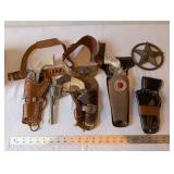 Vintage Western Toy Cap Gun Holsters and Texas Star Badge Collection