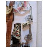 Vintage Die-Cast Toy Cap Guns with Tooled Leather and Western Holsters Lot