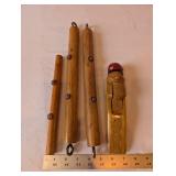 Lot of Vintage Wooden Folk Items with Carved Box and Handmade Utensils