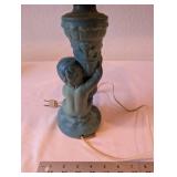 Vintage Table Lamp with Ceramic Cherub Base and Decorative Butterfly Shade