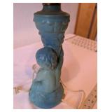 Vintage Table Lamp with Ceramic Cherub Base and Decorative Butterfly Shade