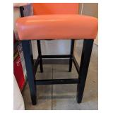 Orange Faux Leather Counter Stool with Black Wood Legs