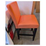 Orange Faux Leather Counter Stool with Black Wood Legs