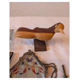 Collection of Vintage Carvings, Metalware, Expo67 Souvenir, and Beaded Purse