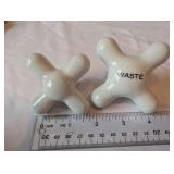 Collection of Vintage Metal Trinket Boxes, Porcelain Faucet Handles, and Silver Tone Brush