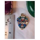 Group of 3: Sterling Silver Pendant, Embroidered Cloth, and Hand-Painted Mask