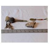 Native-Themed Pipe, Quartz Rock, and Vintage Fishing Lure Set