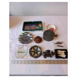 Vintage Ashtray and Collectibles Lot with Cast Iron Pig and Miscellaneous Items