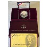 1993 S-Thomas Jefferson 250th Anniversary Proof SILVER Dollar - original package with COA